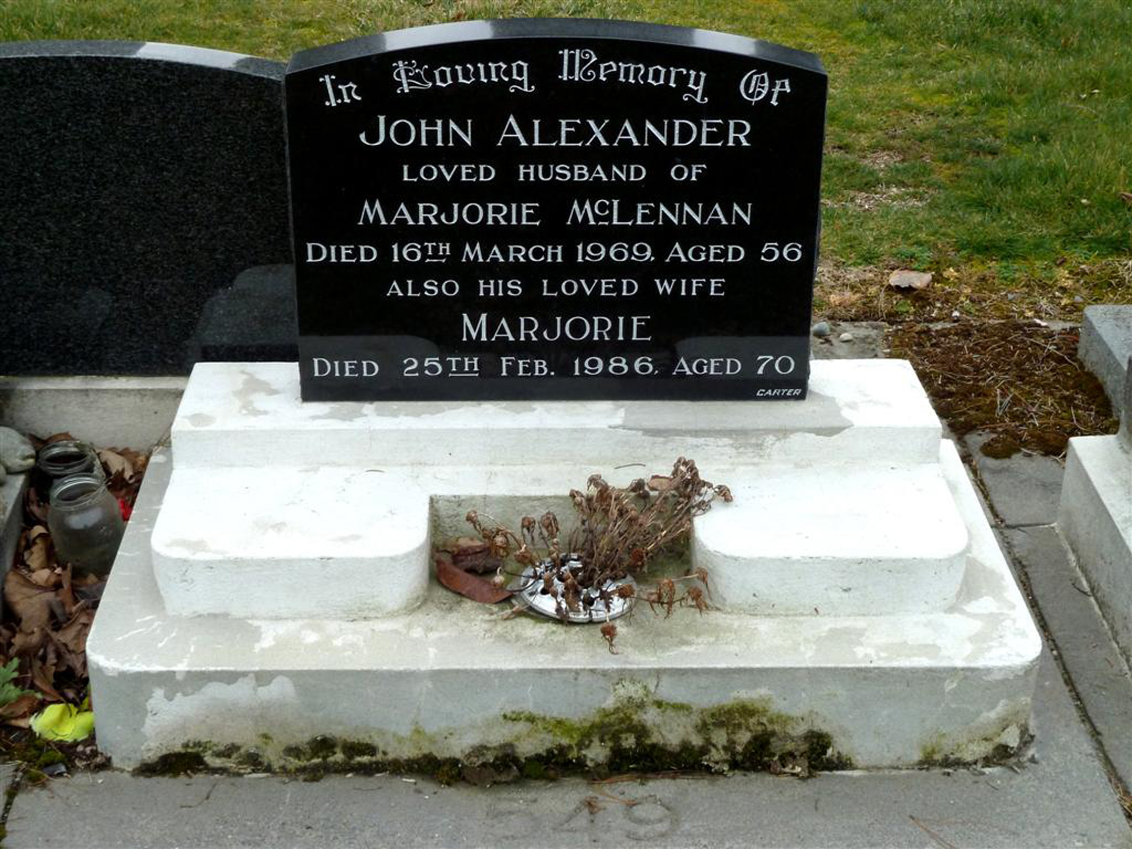Photo of headstones/John Alexander McLennan died 1969 hdstn Ashburton